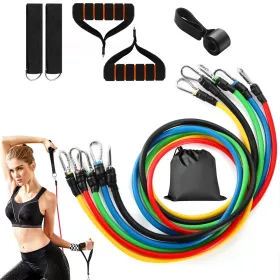 11Pcs Resistance Bands Set Fitness Workout Tubes Exercise Tube Bands Up To 100lbs (Option: MultiColor)