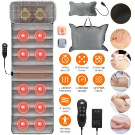 Full Body Electric Massage Mat with Heat Vibration Massage Pad Cushion Back Massage Mattress Chair Pad with Neck Massage Pillow with 10 Vibration (Color: Grey)